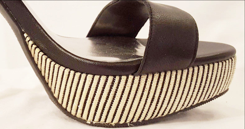 INC Black Leather Heel with Striped Platform-New
