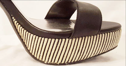 INC Black Leather Heel with Striped Platform-New