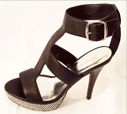 INC Black Leather Heel with Striped Platform-New