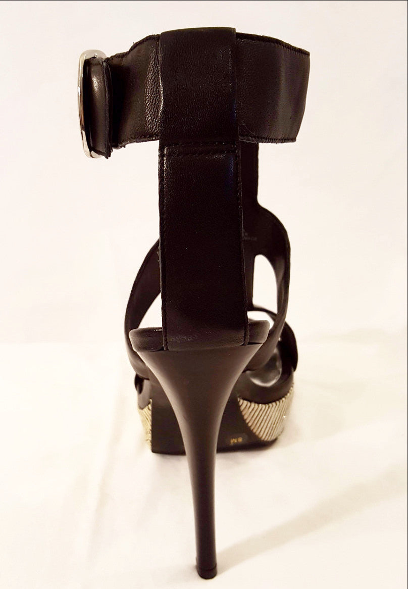 INC Black Leather Heel with Striped Platform-New