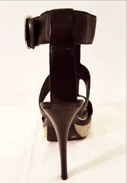 INC Black Leather Heel with Striped Platform-New