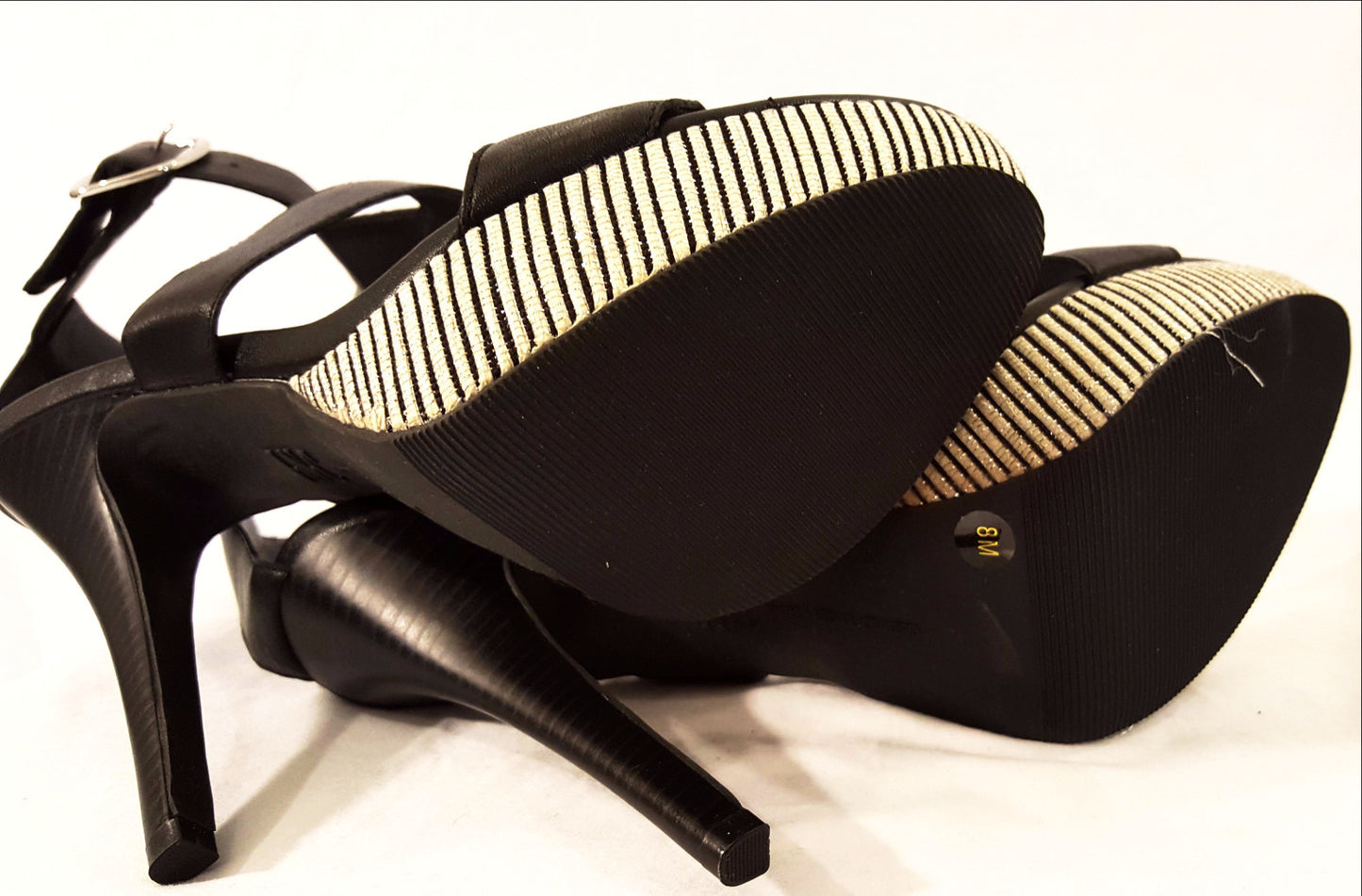 INC Black Leather Heel with Striped Platform-New