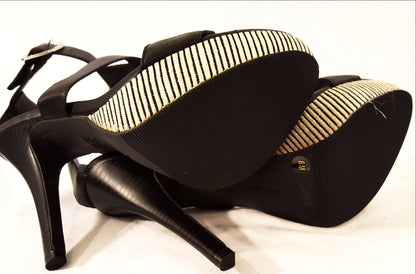 INC Black Leather Heel with Striped Platform-New