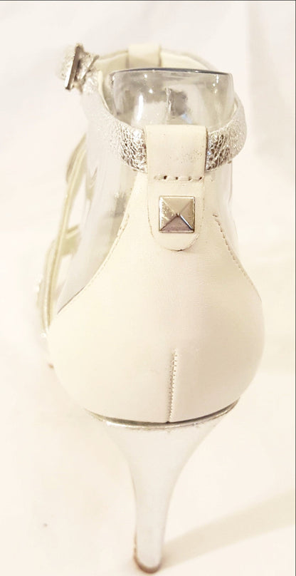 BCBG White and Silver Sandals