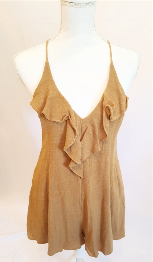 Lush V-Neck Carmel Short Romper-New