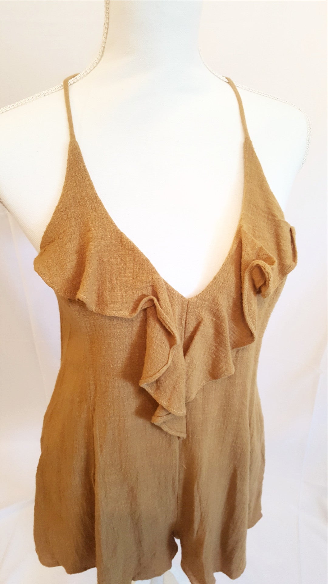 Lush V-Neck Carmel Short Romper-New