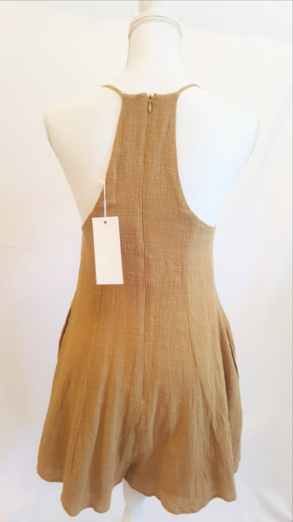 Lush V-Neck Carmel Short Romper-New