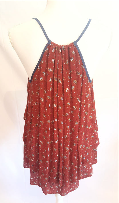 Harlowe Graham Dark Red Floral Hi-Low Layered Tank-New
