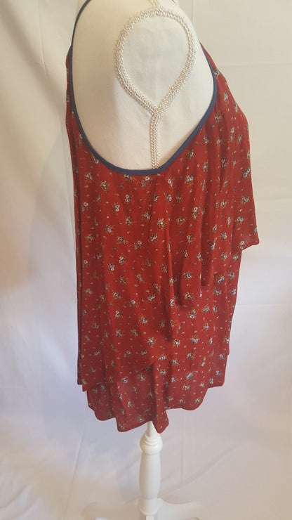 Harlowe Graham Dark Red Floral Hi-Low Layered Tank-New